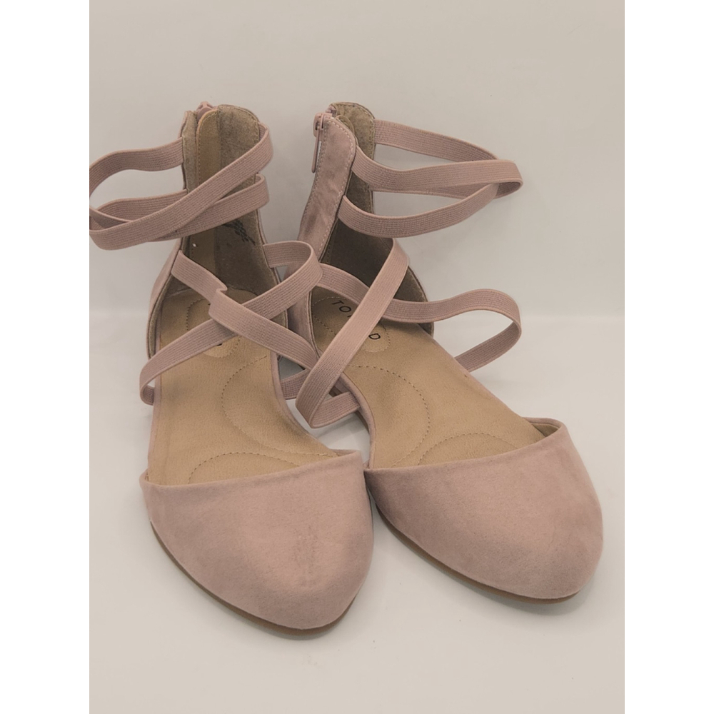 Torrid Size 8W Light Pink Faux Suede Strappy Gladiator Pointed Toe Flats Zip
